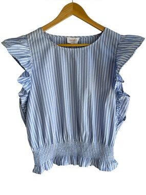 Laundry Beachy Striped Cotton Blend Top Sz L Ruffle Sleeve Blouse Shirt Coastal